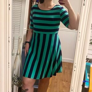 Crown and Ivy Navy Teal Striped Dresss